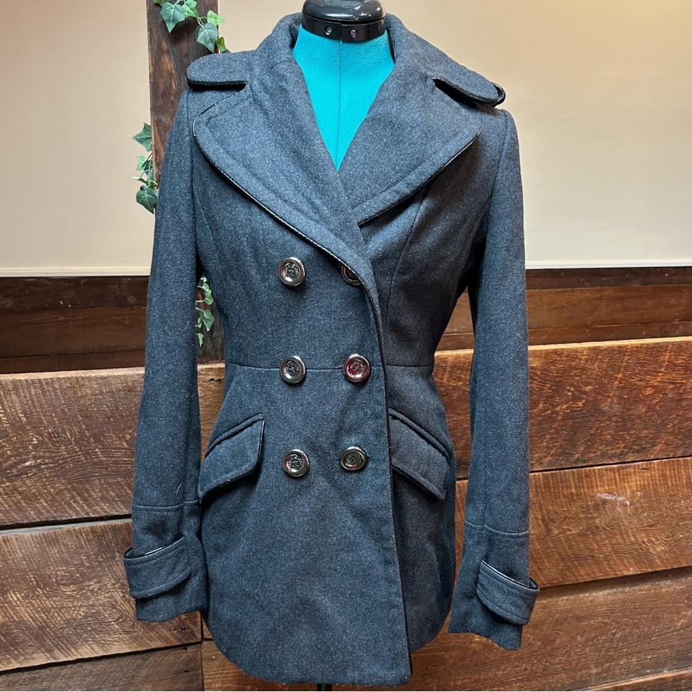 Miss Sixty Modern Wool Military Pea Coat Trench Coat w/ Pleated Skirt M60